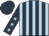 Light blue and dark blue stripes, dark blue sleeves, light blue stars, dark blue cap