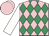 Pink and emerald green diamonds, white sleeves, pink cap