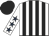 White and black stripes, white sleeves, dark blue stars, black cap