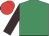 Emerald green, brown sleeves, red cap