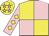 Yellow and pink (quartered), pink sleeves, yellow diamonds, yellow cap, pink stars