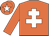 Orange, white cross of lorraine and star on cap