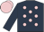 Dark blue, pink spots, dark blue sleeves, pink cap