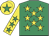 Emerald green, yellow stars, yellow sleeves, emerald green stars, yellow cap, emerald green star