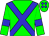 green, blue cross belts, blue armbands, blue spots on cap