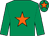 Emerald green, orange star and star on cap