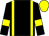 Black body, yellow braces, black arms, yellow armlets, yellow cap