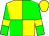 Yellow body, green quartered, green arms, yellow armlets, yellow cap