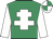 Emerald green, white cross of lorraine, white sleeves, quartered cap