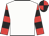 White, broad red band with black hoop, red and black hooped sleeves, black and red quartered cap