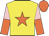 Yellow, orange star, pink and orange halved sleeves, orange cap