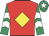 Red, yellow diamond, emerald green and white chevrons on sleeves, emerald green cap, white star