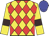 yellow, red diamonds, yellow sleeves, brown armlets, blue cap