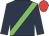 Dark blue, green sash, red cap
