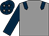 Grey, dark blue epaulettes and sleeves, dark blue cap, grey stars