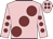 Pink, large maroon spots, pink sleeves, maroon spots and spots on cap