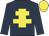 Dark blue, yellow cross of lorraine, yellow cap