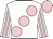White, pink large spots, striped sleeves, pink cap