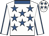 White,royal blue stars and collar,white sleeves,royal blue seams,white cap, royal blue stars