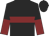 Black, maroon hoop, halved sleeves, black cap