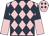 Pink and dark blue diamonds, dark blue and pink halved sleeves