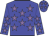 Blue body, mauve stars, blue arms, mauve stars, blue cap, mauve stars