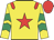 Yellow, red star, red epaulets, emerald green chevrons on sleeves, red cap