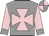 Grey, pink maltese cross and sleeves, grey cuffs, quartered cap