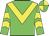 Green, yellow chevron, green sleeves, yellow chevrons, quartered cap