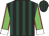 Black, dark green stripes, green sleeves, red seams,white cuffs