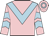 Pink,light blue chevron,pink sleeves,light blue chevrons,pink cap,light blue hoop