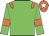 Green body, orange epaulettes, green arms, orange armlets, orange cap, white star