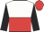 White and red halved horizontally, black sleeves, red cap