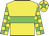 Yellow body, big-green hoop, yellow arms, big-green checked, yellow cap, big-green star
