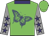 green, purple butterfly,  grey sleeves, purple stars and collar,