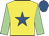 Yellow, royal blue star, light green sleeves, royal blue cap