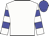 white, blue hoops on white sleeves, blue cap