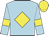 Light blue body, yellow diamond, light blue arms, yellow armlets, yellow cap