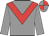 Grey body, red chevron, grey arms, grey cap, red quartered