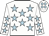 white, light blue stars, white cap, light blue spots