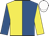 Royal blue & yellow halved, sleeves reversed, white cap