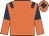 Orange, dark blue epaulets, dark blue and orange halved sleeves, orange cap, dark blue diamond