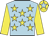 Light blue, yellow stars, yellow sleeves, yellow cap, light blue star