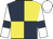 Dark blue and yellow (quartered), white sleeves, dark blue armlets, white cap