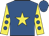 Royal blue, yellow star, yellow sleeves, royal blue spots