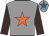 Grey, orange star, brown sleeves, grey cap, royal blue star
