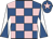 Royal blue and pink check, white and royal blue diabolo on sleeves, royal blue cap, pink star