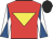 Red, yellow inverted triangle, white and royal blue diabolo on sleeves, black cap