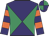 Purple and emerald green diabolo, purple and orange hooped sleeves, purple and emerald green quartered cap