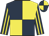 Dark blue and yellow (quartered), striped sleeves